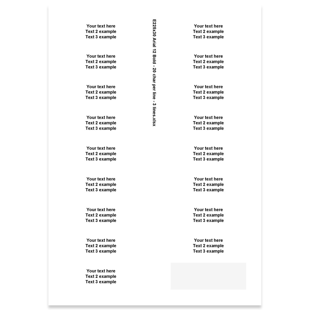 E225430 - 3 lines, Arial 12 max 3 x 20 characters