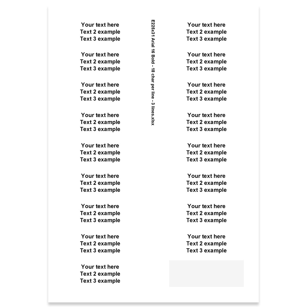 E225431 - 3 lines, Arial 16 max 3 x 18 characters