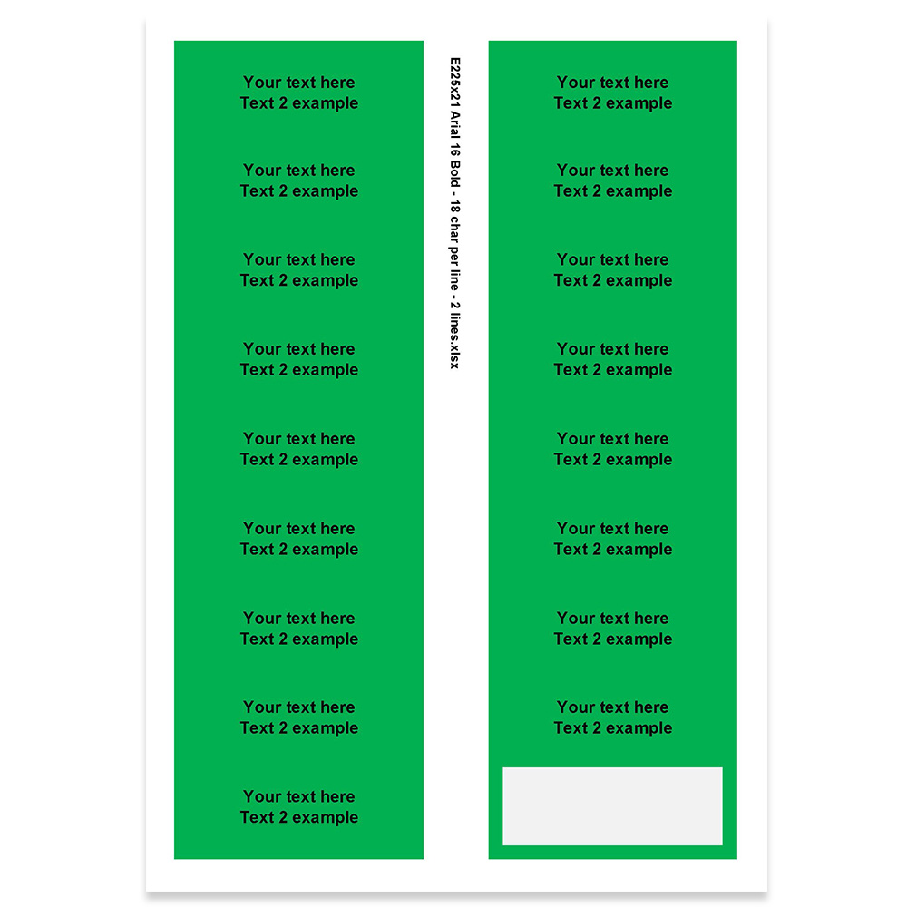 E225121 - 2 lines, Arial 16 max 2 x 18 characters