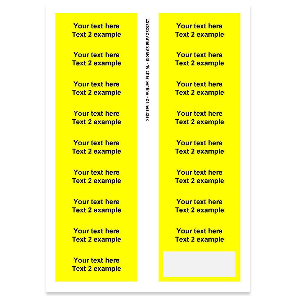 E225322 - 2 lines, Arial 20 max 2 x 16 characters