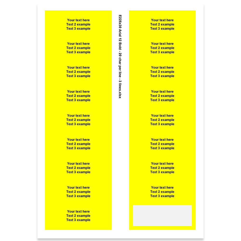 E225330 - 3 lines, Arial 12 max 3 x 20 characters