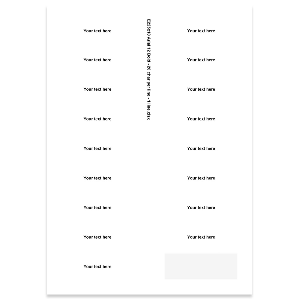 E225410 - 1 line, Arial 12 max 20 characters