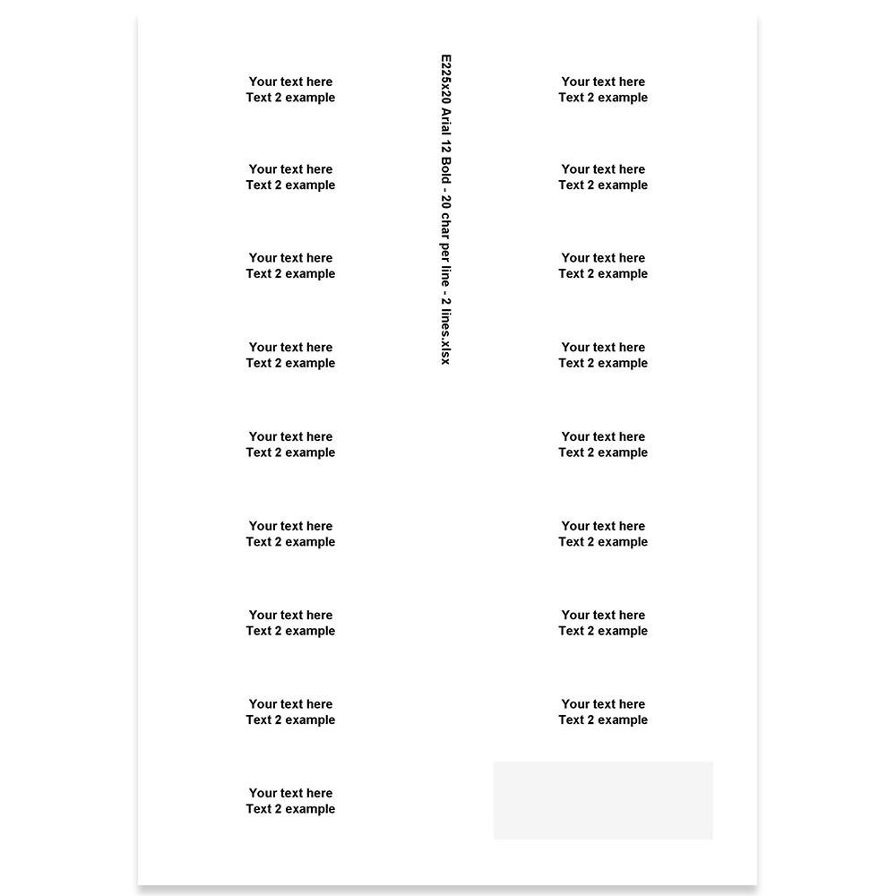 E225420 - 2 lines, Arial 12 max 2 x 20 characters