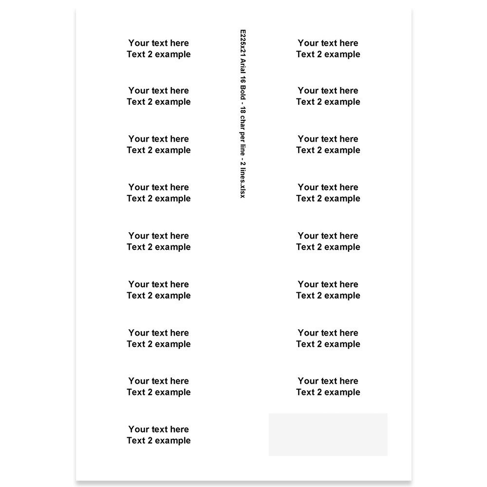 E225421 - 2 lines, Arial 16 max 2 x 18 characters